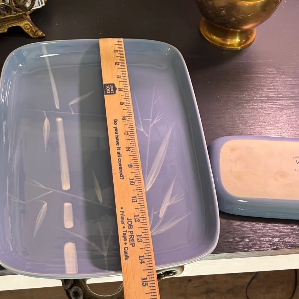 Winfield Blue Ceramic Serving Tray Set with Bamboo Motif